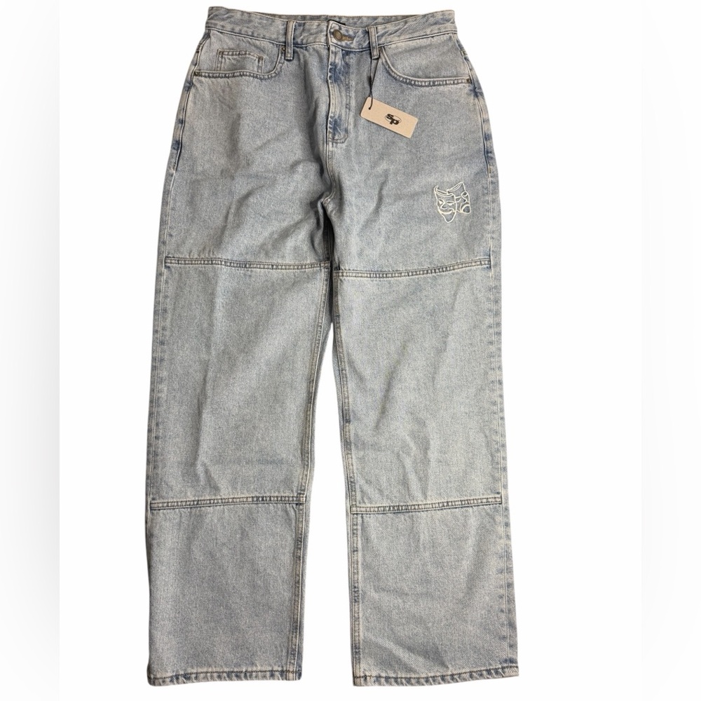 Seoul Projects Baggy Panel Denim Jeans 32x28 Light Wash NWT